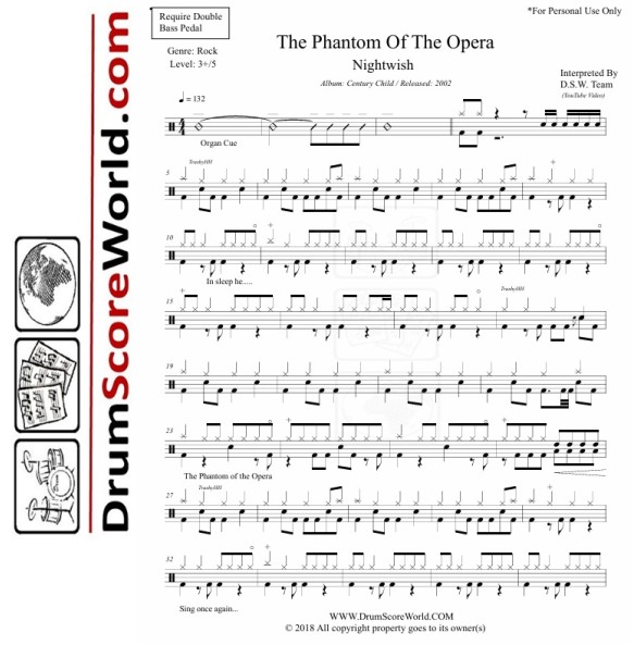 Nightwish – The Phantom Of The Opera | Drum Sheet Nightwish – The Phantom Of The Opera | Drum Sheet